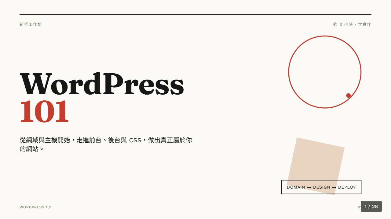 WordPress 101：新手工作坊